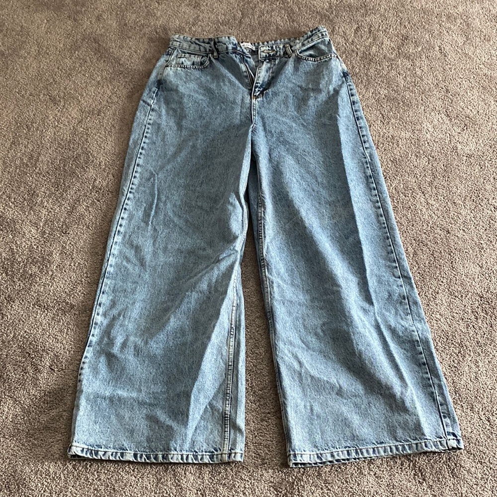 In The Style Light Wash High Rise Wide Leg Baggy Denim Jeans SIZE 10